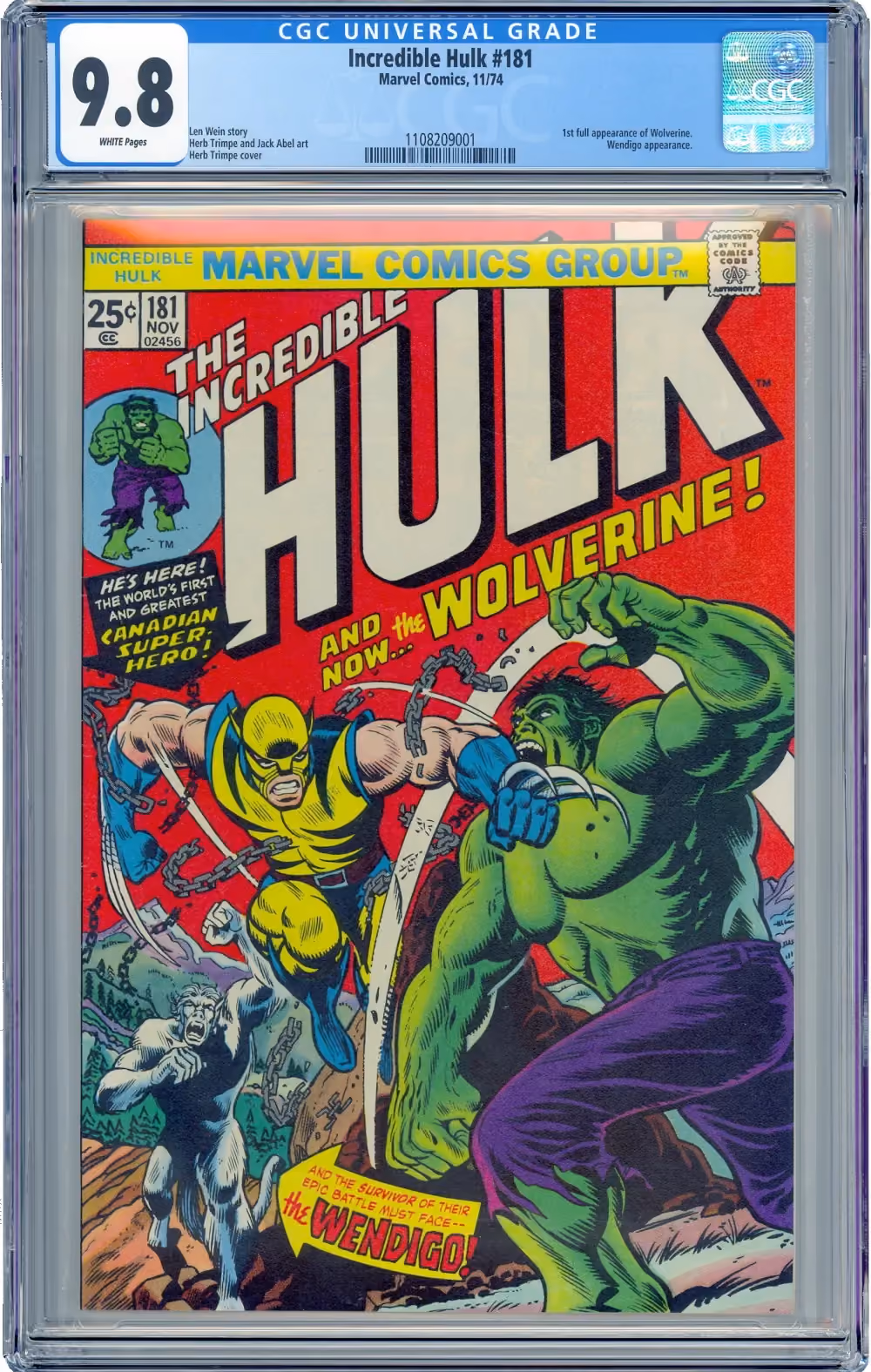 Hulk #181 1st Wolverine graded by CGC a 9.8.