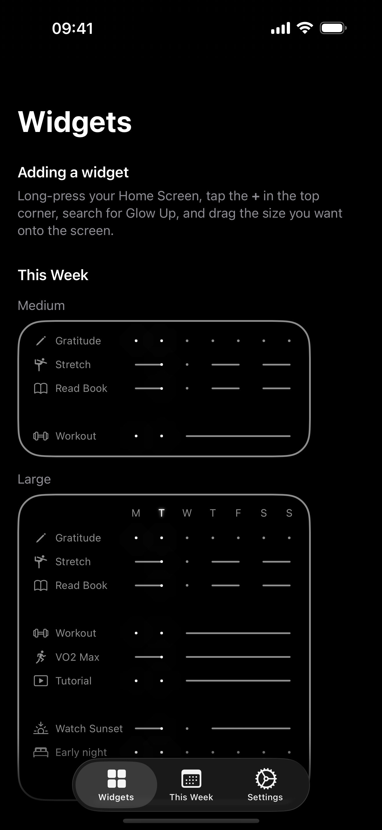 App Store screenshot: Glow Up widgets on the home screen
