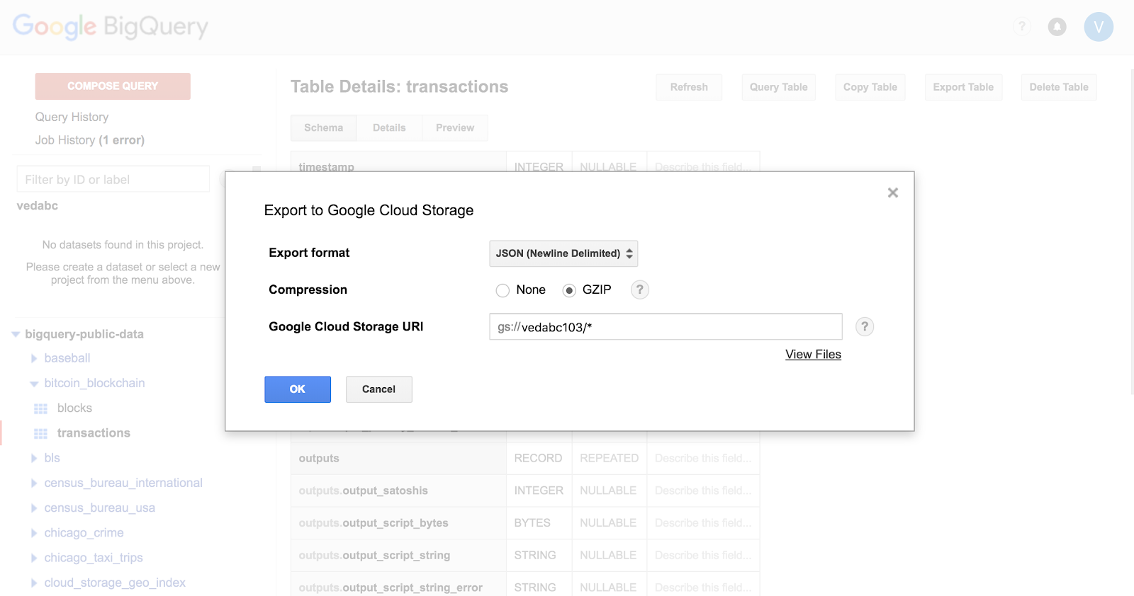 Export table