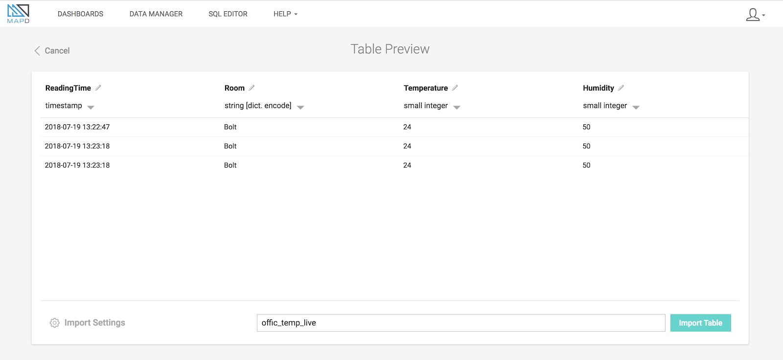 IoT Table Preview