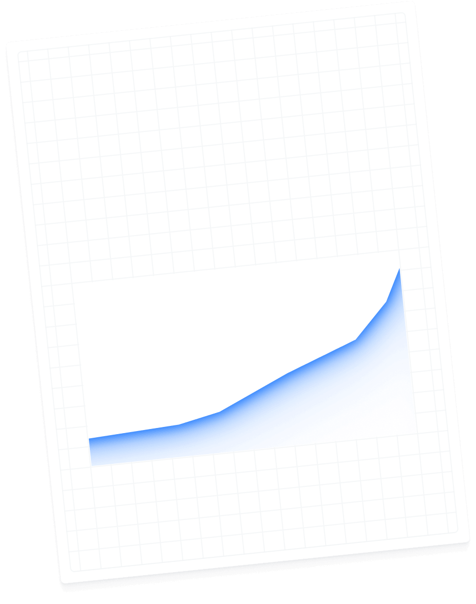 Blue shaded area chart showing a rising trend, with data increasing steeply towards the right.