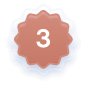 Bronze badge with the number 3 in white at the center and blue shadow edges.