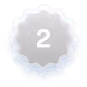 Silver badge with a number 2 in the center and a blue shadow behind it.
