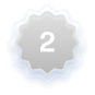 Silver badge with a number 2 in the center and a blue shadow behind it.