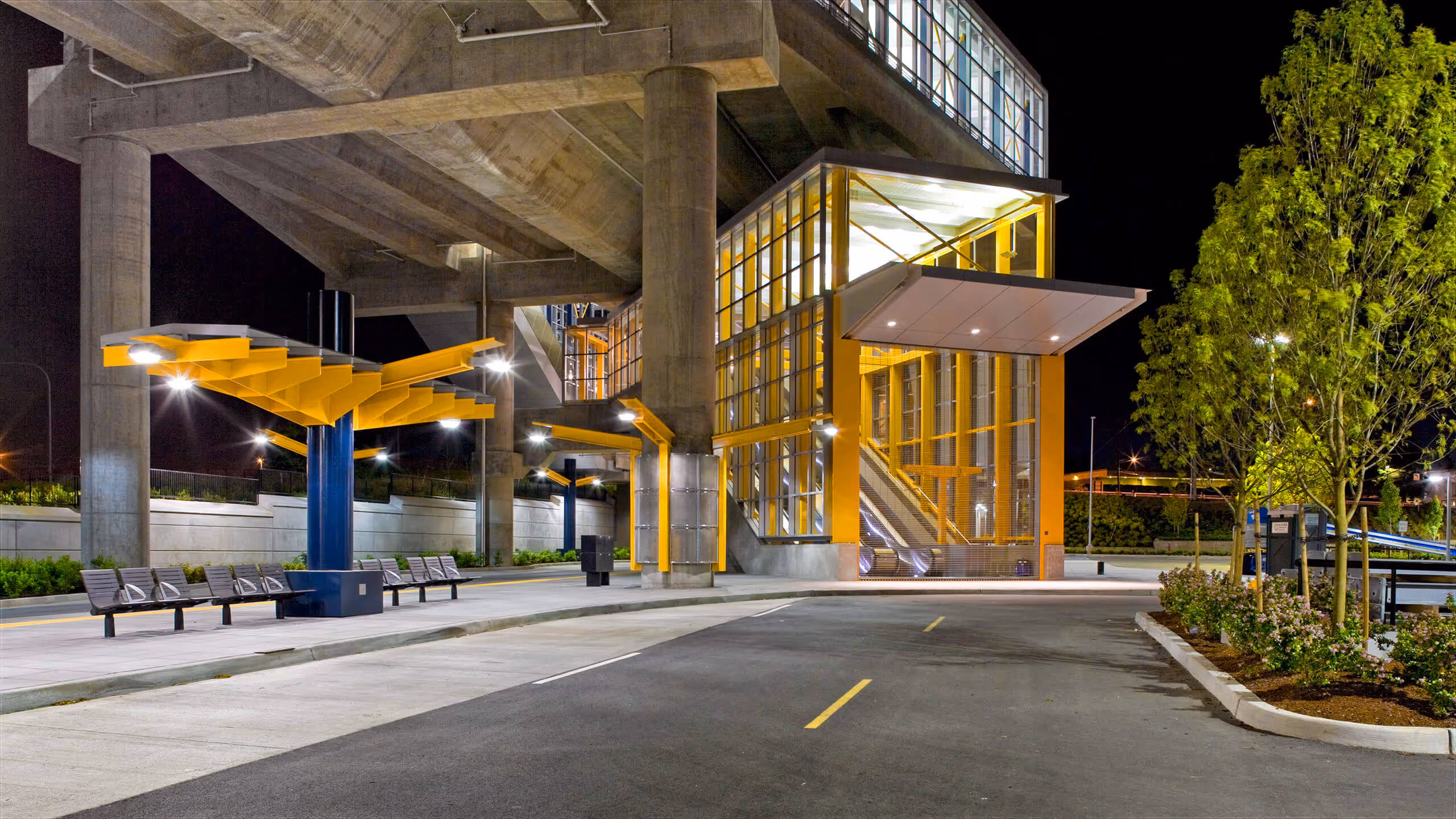 Sound Transit Link Light Rail Tukwila Station at night, Tukwila, Washington
