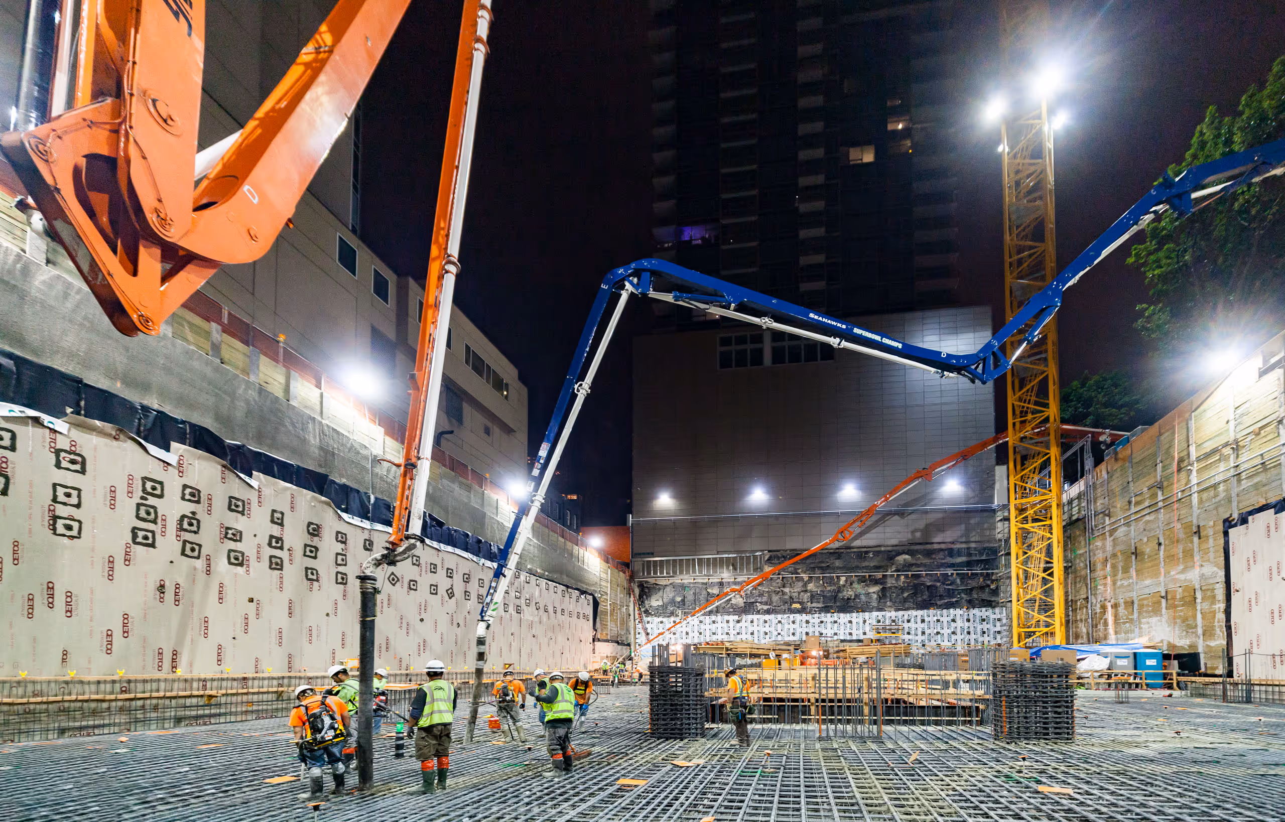 Skyscraper mat pour, PCL Construction, Seattle, Washington