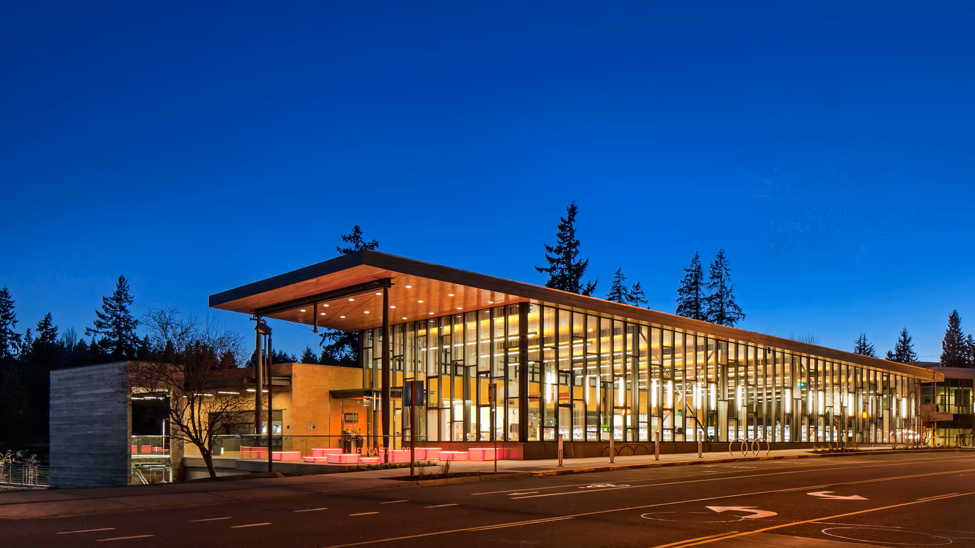 King County Public Library at twilight, Issaquah, Washington