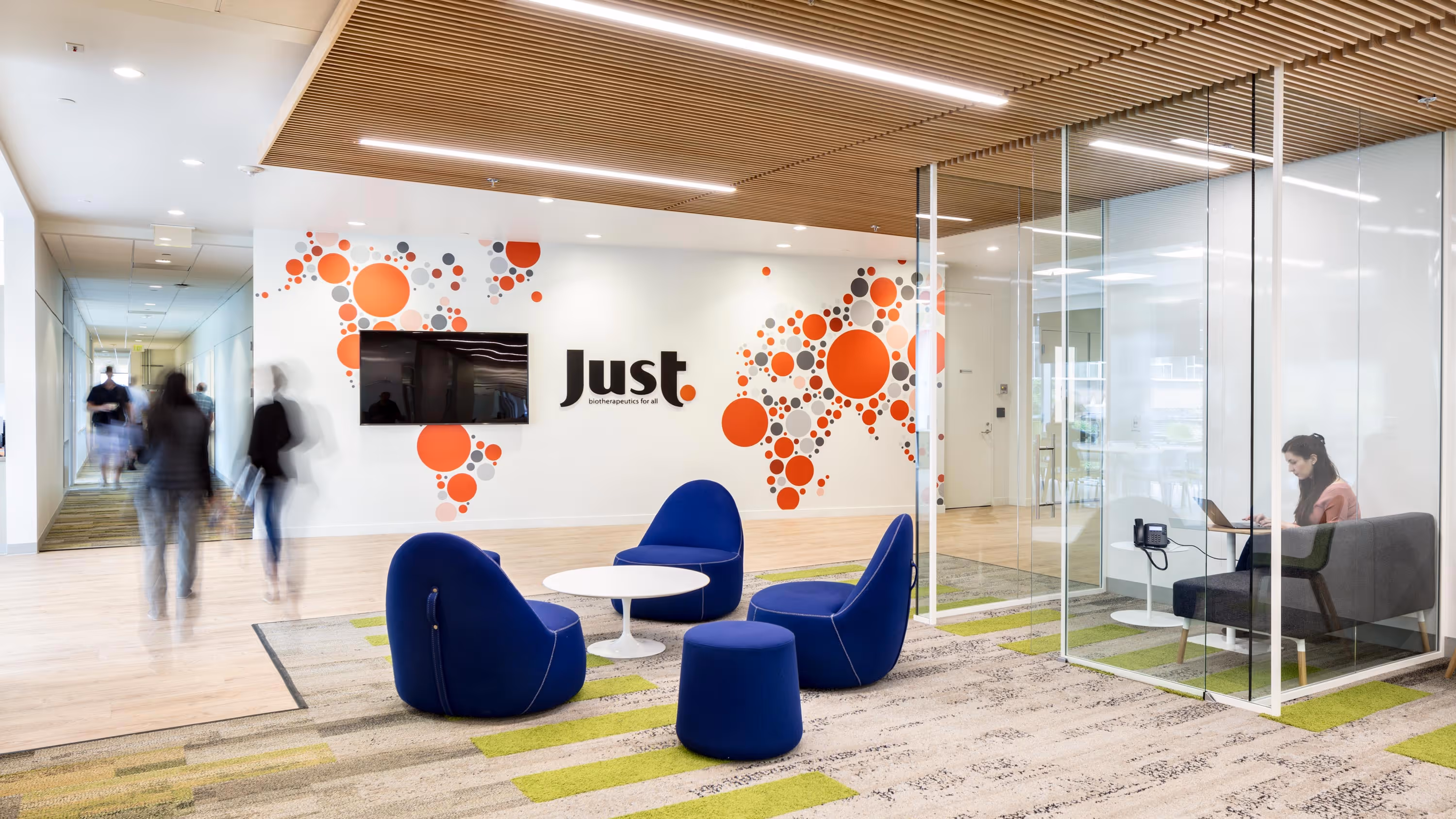 commons area interior, biotech lab, Seattle, Washington