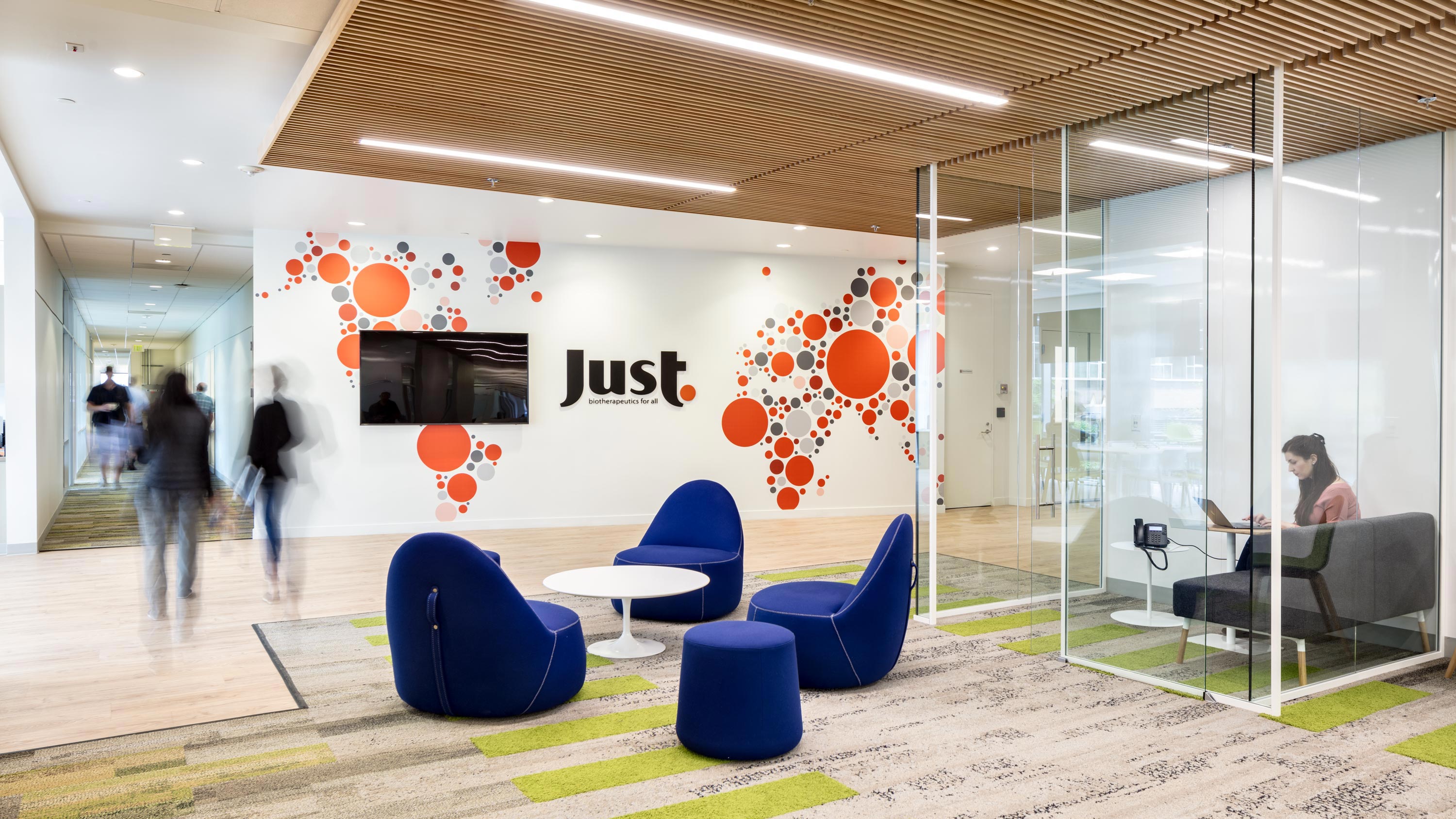commons area interior, biotech lab, Seattle, Washington