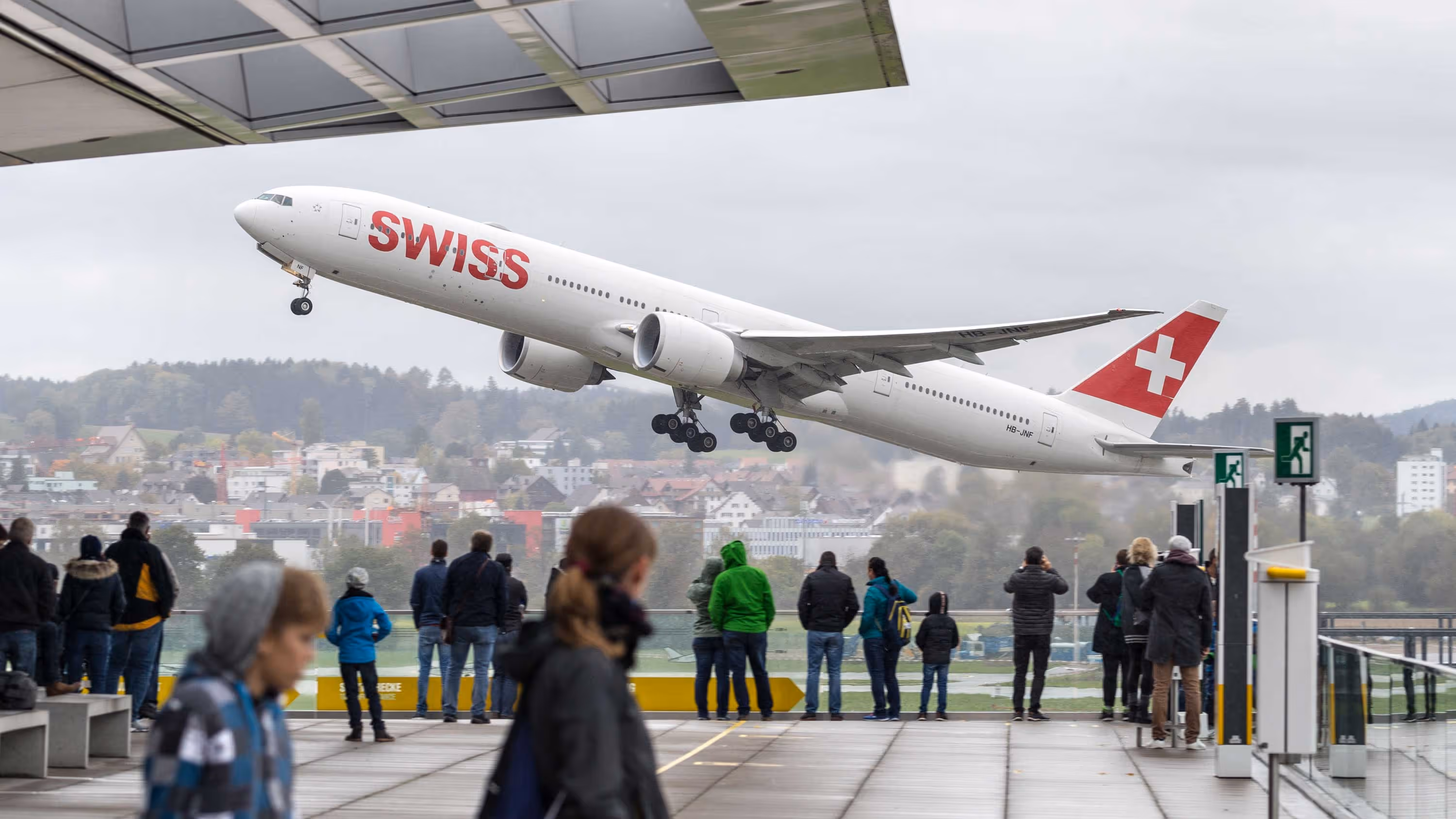 Swiss Airlines Boeing 777 departing from Zurich International Airport, ZRH, Switzerland