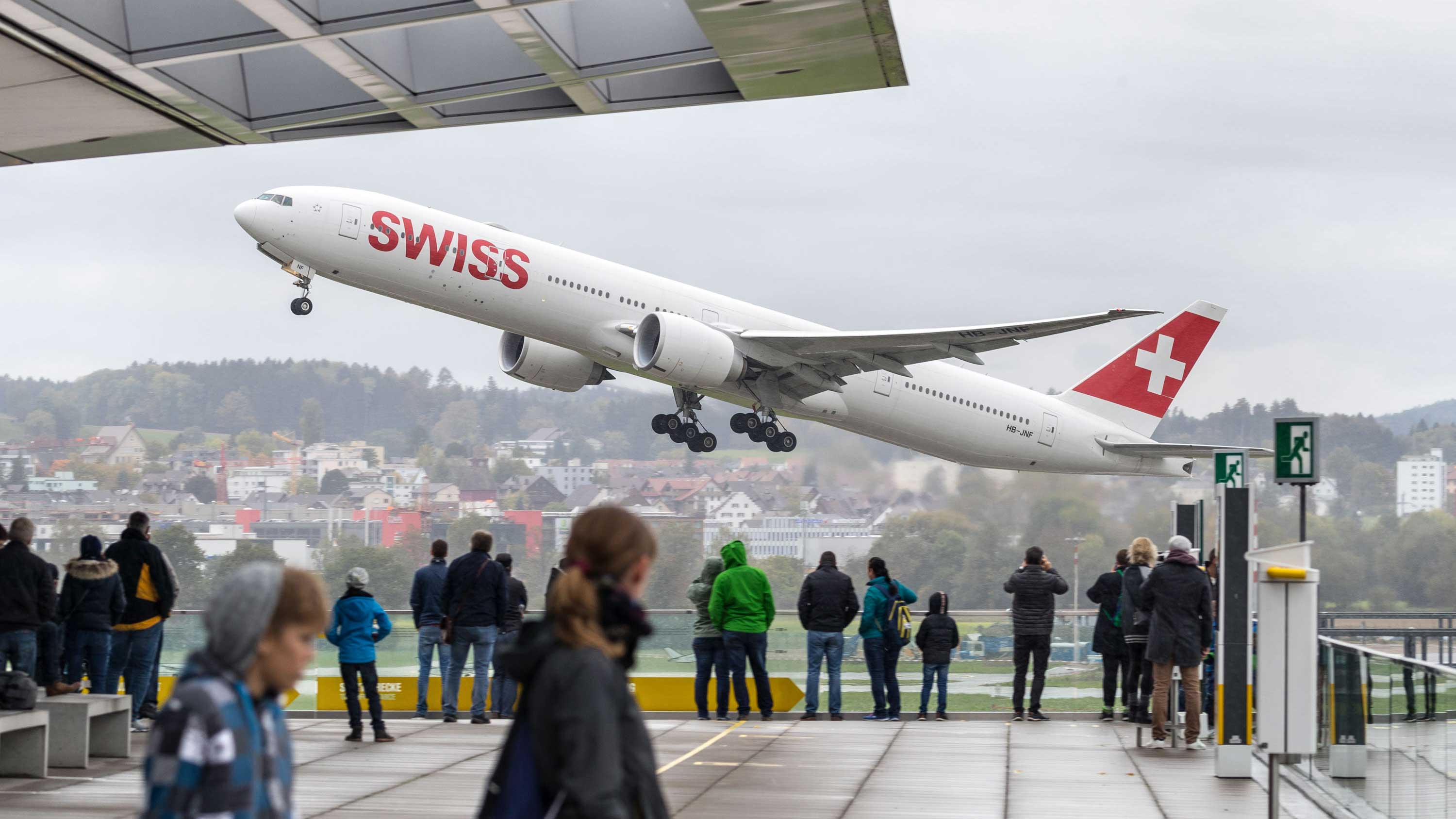 Swiss Airlines Boeing 777 departing from Zurich International Airport, ZRH, Switzerland