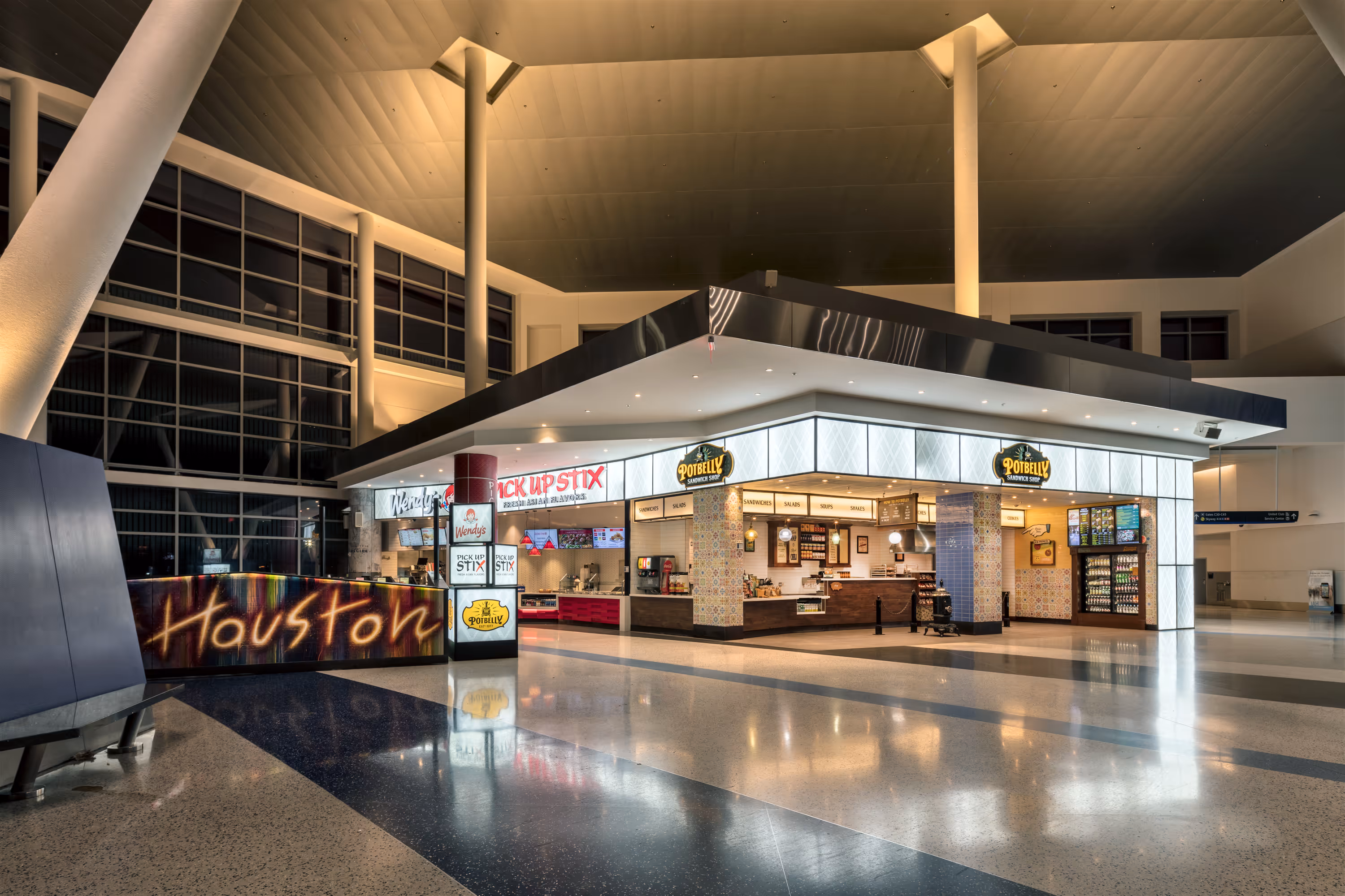restaurants on airport concourse, Houston Bush Intercontinental Airport, Houston, Texas