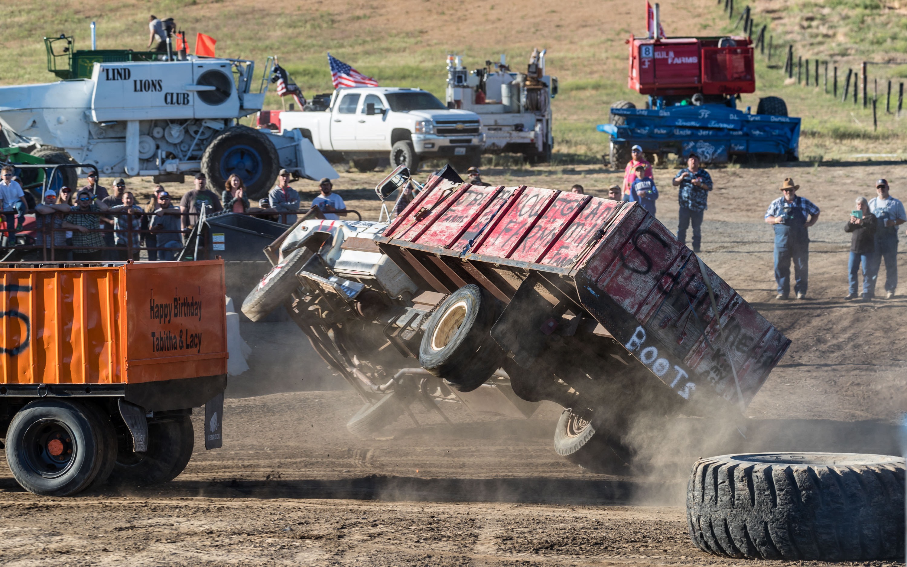 Grain truck race, Lind, Washington