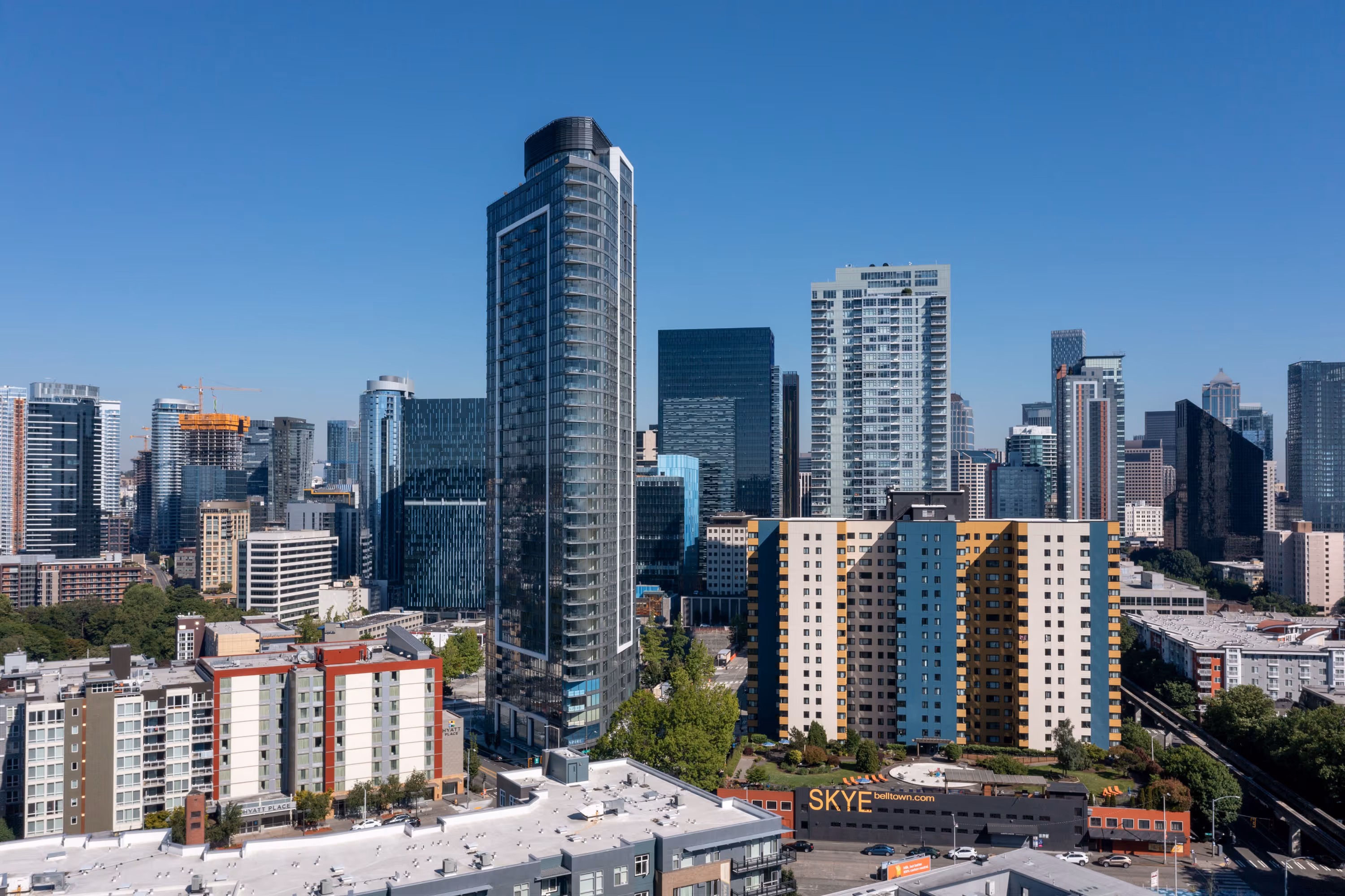 Spire Condominiums exterior aerial photo, Seattle, Washington