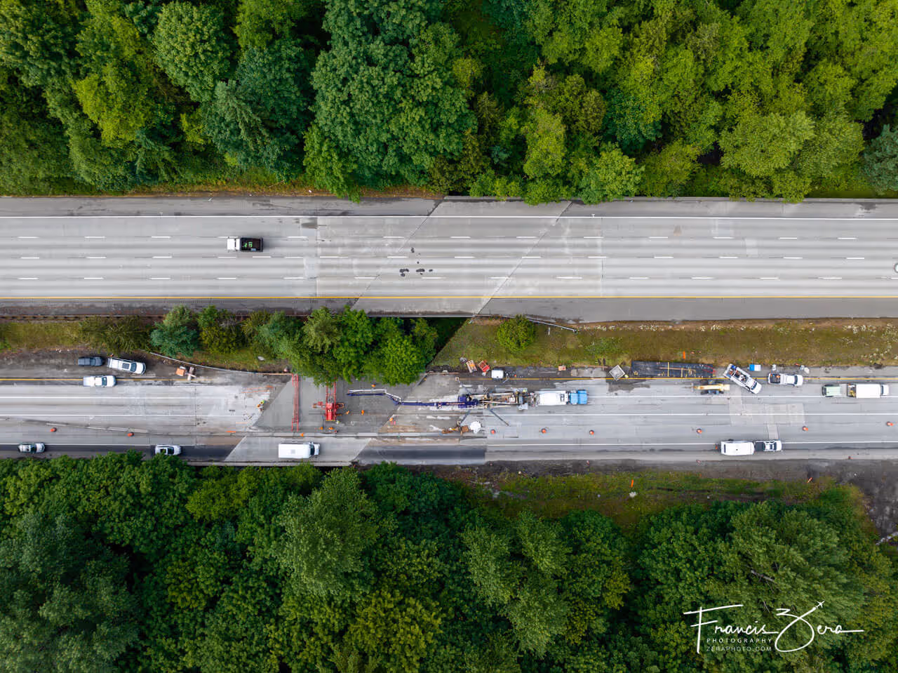 An aerial photo of a freeway construction project