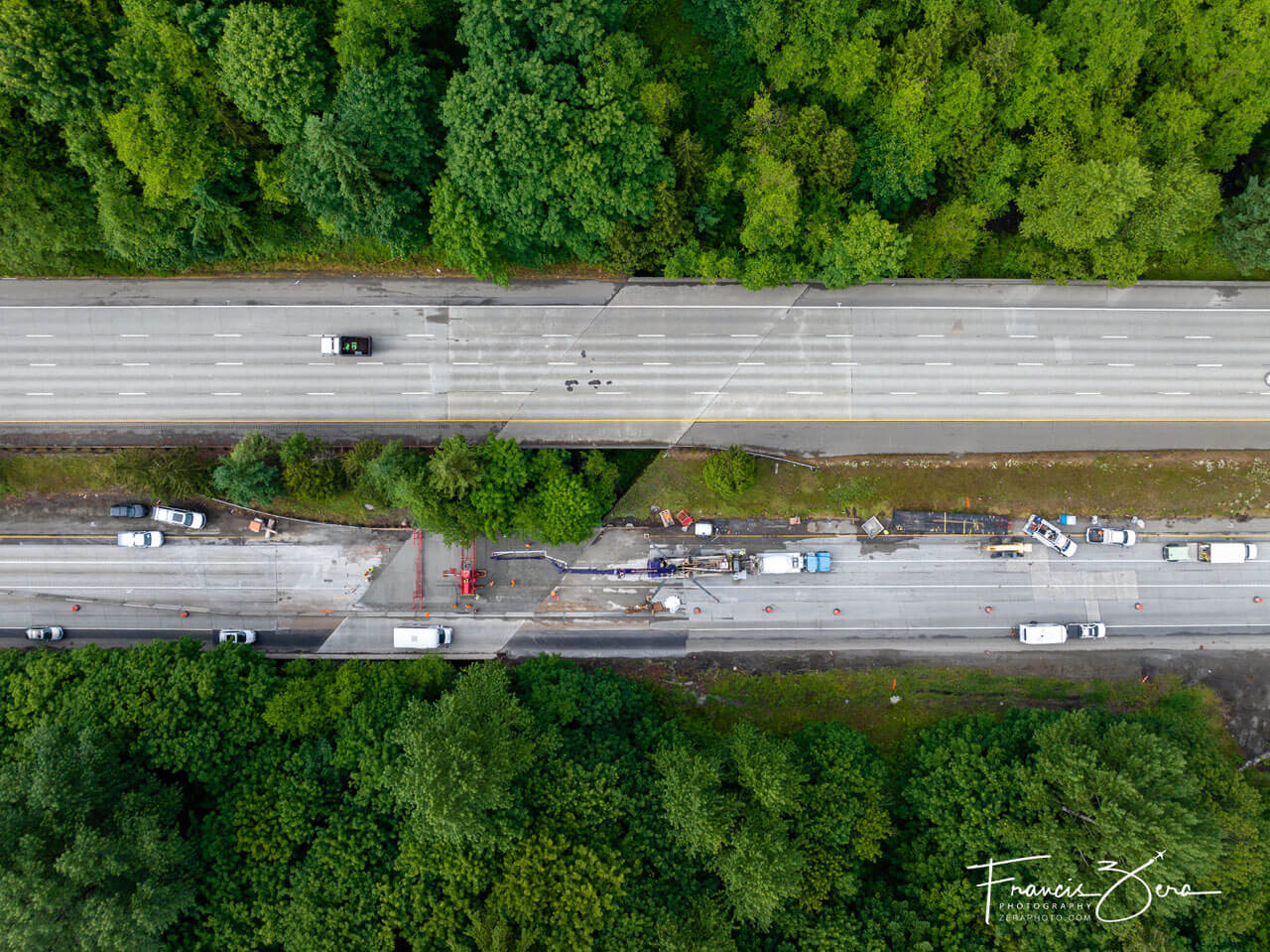 An aerial photo of a freeway construction project