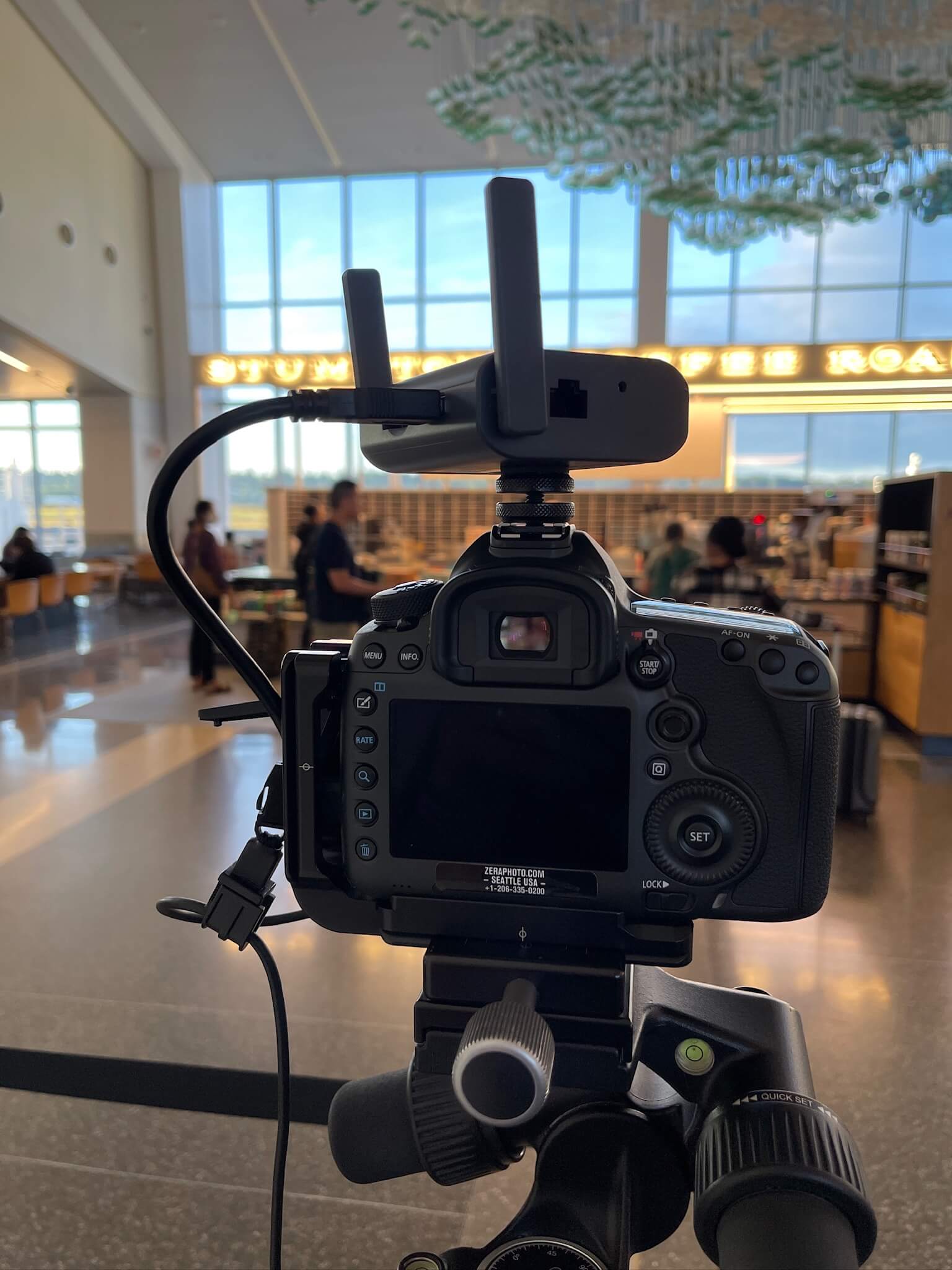 A closeup photo of the back of a camera on an architectural photo shoot