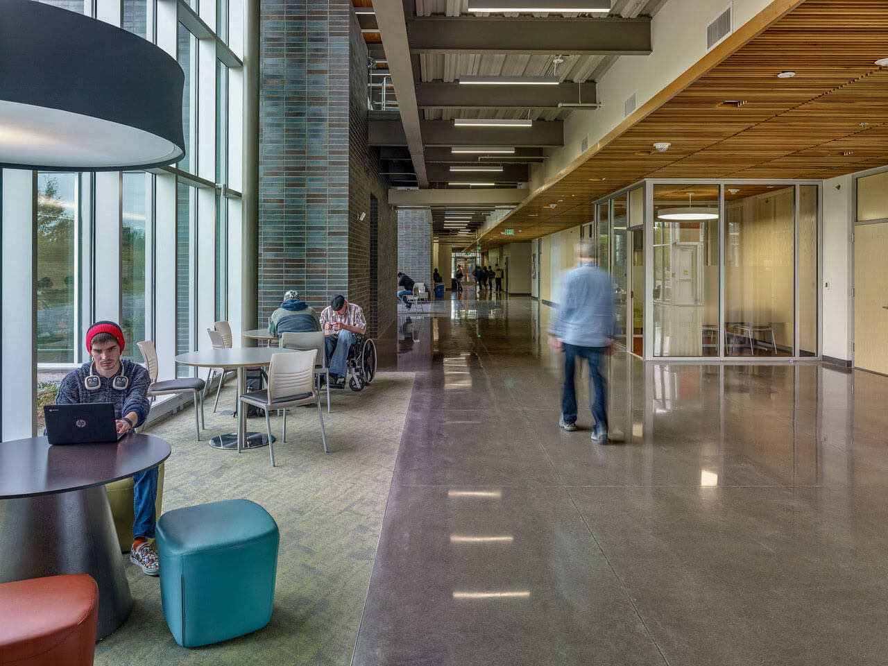 the interior of a busy academic building