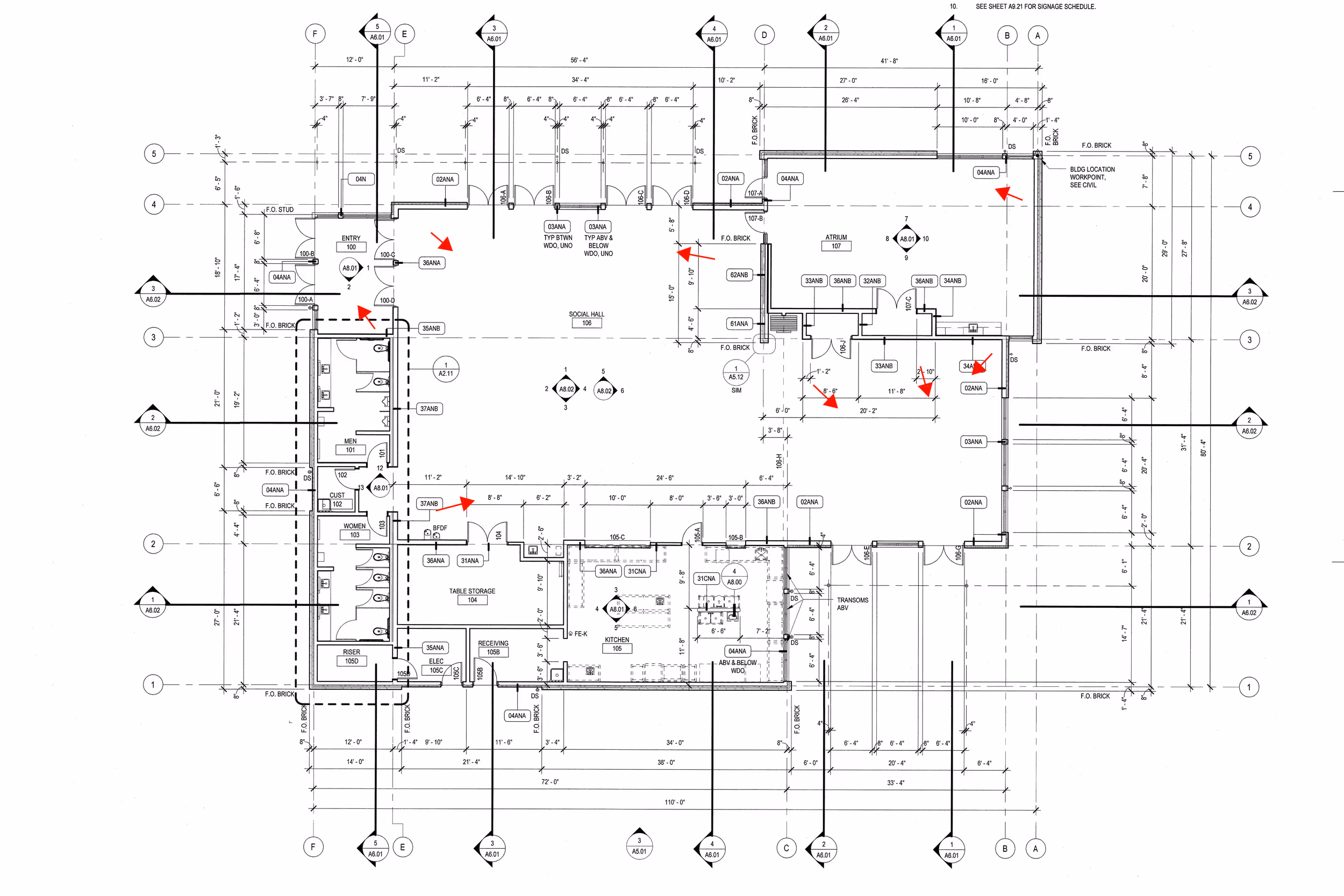 A sample architectural floor plan, marked up for photography planning purposes