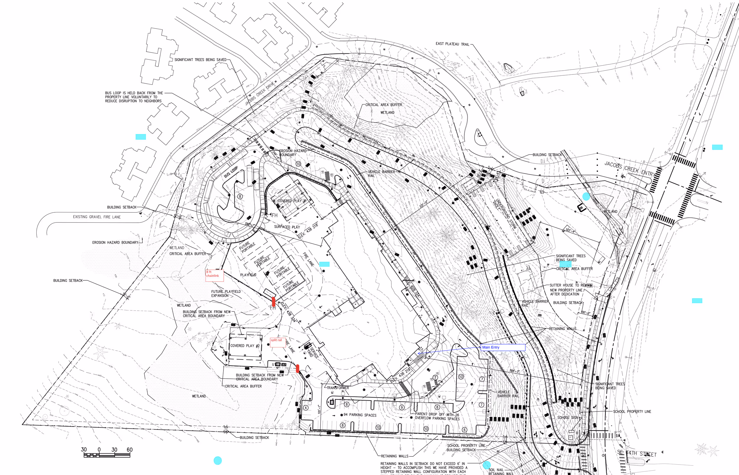 A sample architectural project site plan, marked up for photographic planning purposes
