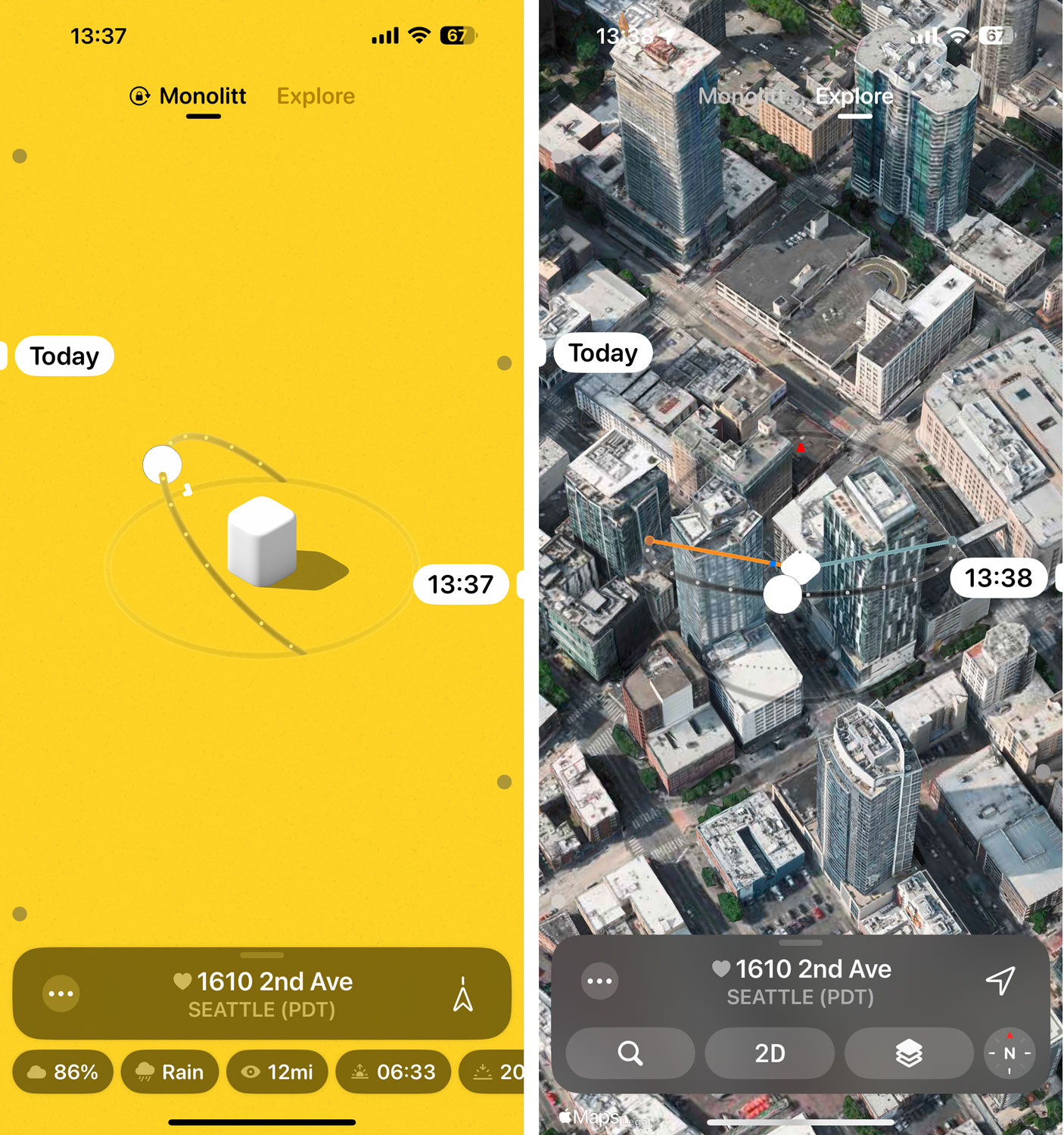 Screenshots of the Sunlitt iOS app