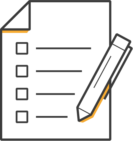 Icon of sheet with checklist and pen.