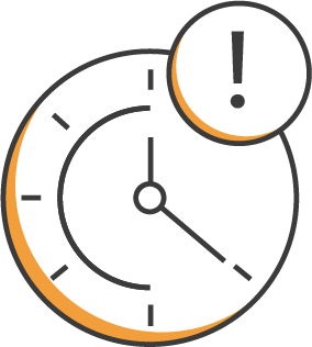 Icon of clock with warning sign.