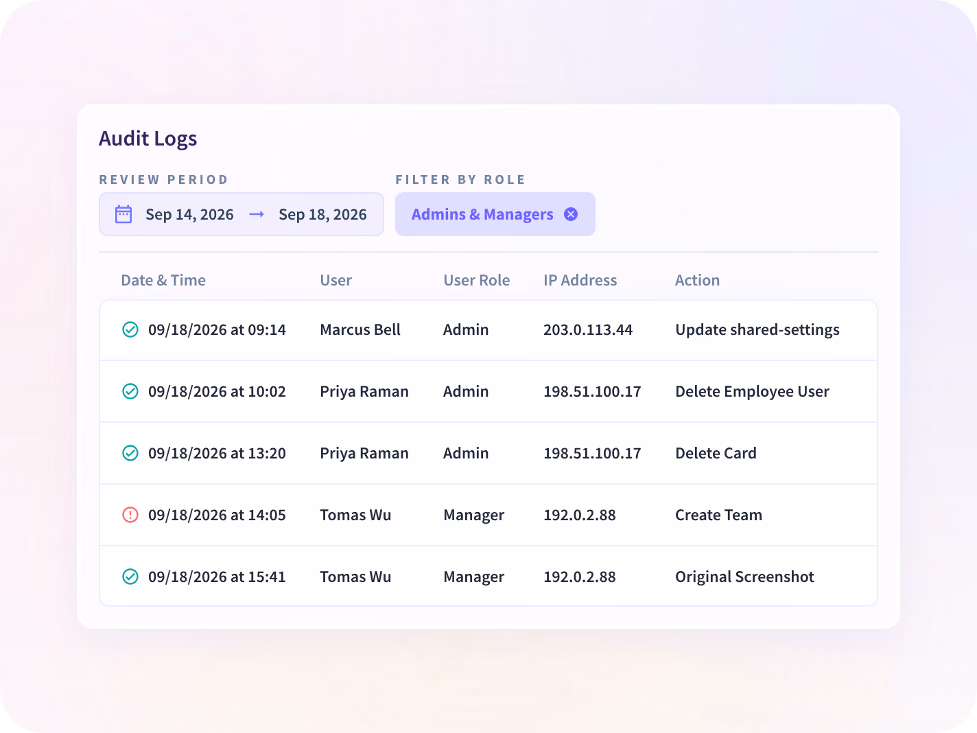An Insightful audit log export with the user, time, old value and new value for each change.