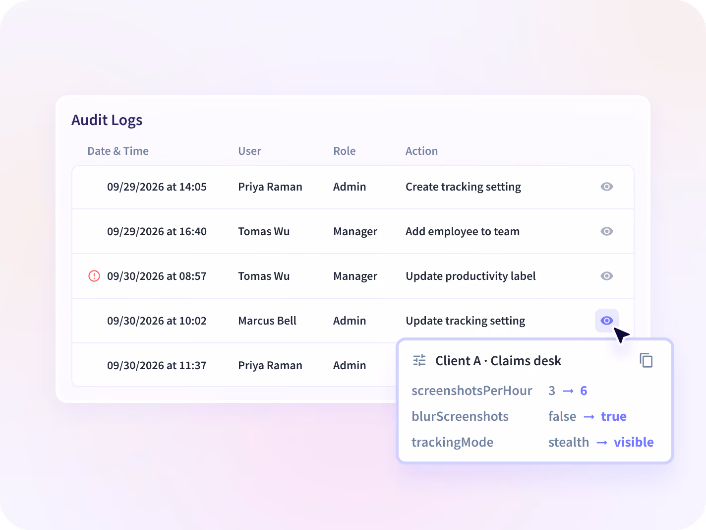 The isolation and capture settings held for a single client account, agreed before rollout.