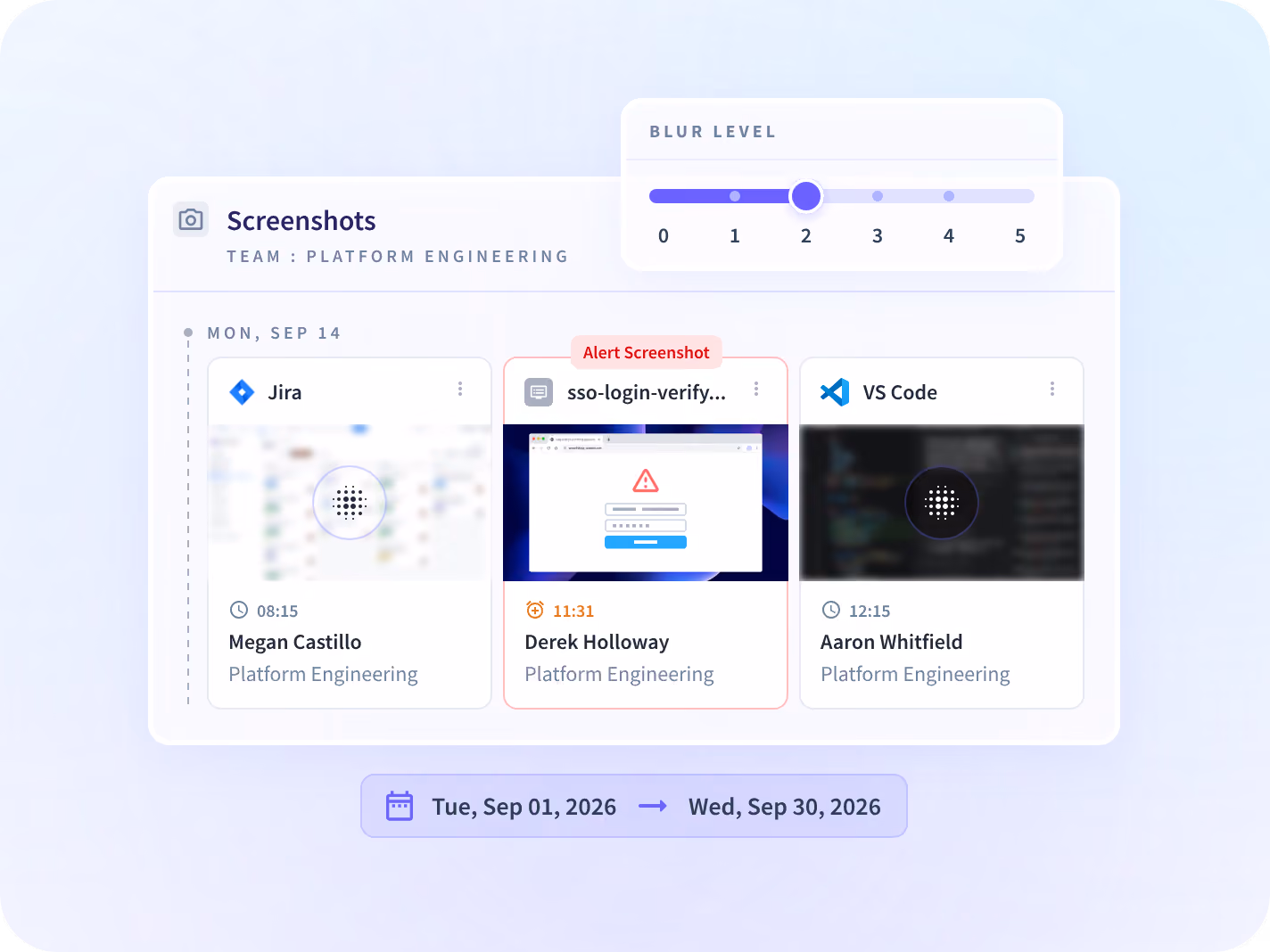An Insightful queried time entry showing the applications used, the time in each and a blurred screenshot.