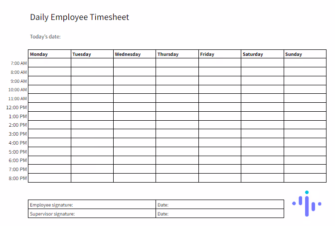 Daily Employee Timesheet template