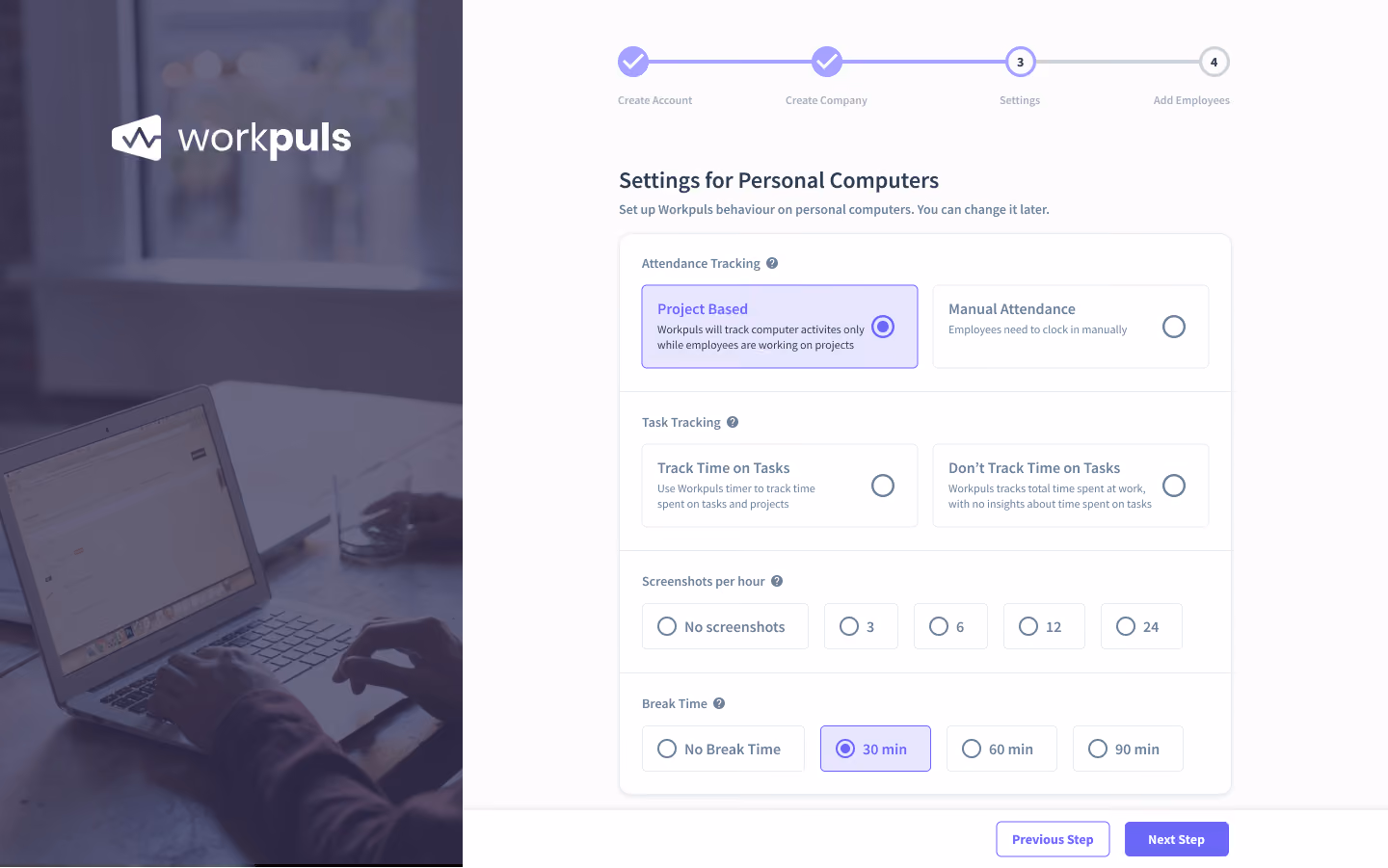 wokrpuls personal computers settings