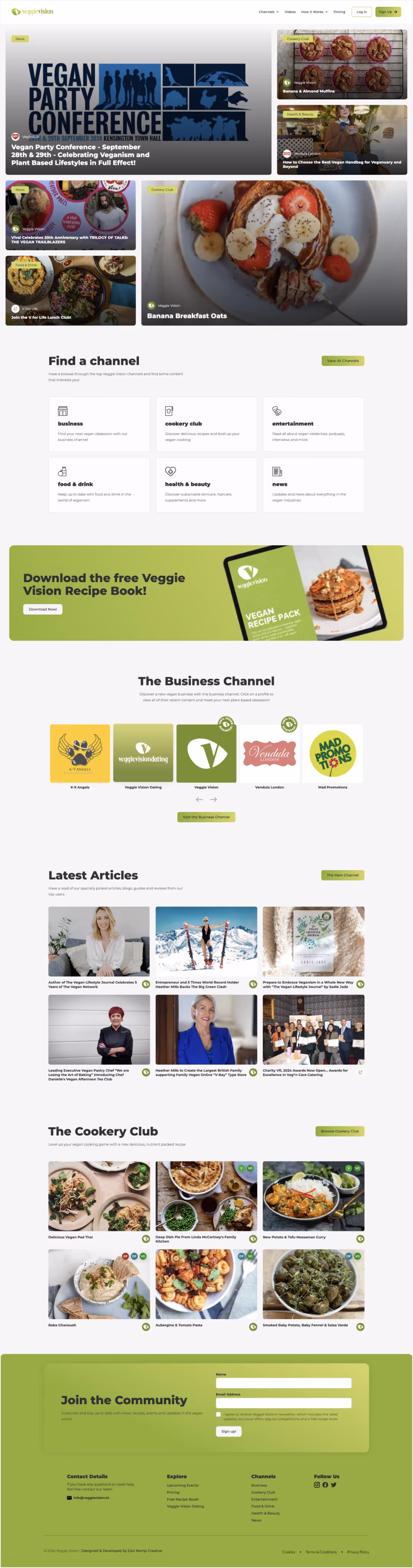 veggie vision home page design on desktop
