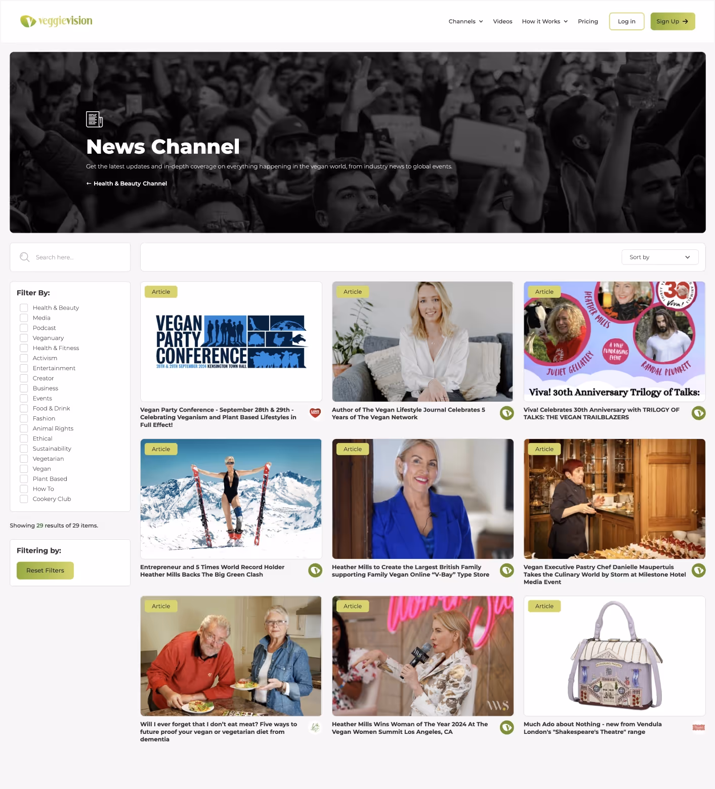 veggie vision home channel design on desktop