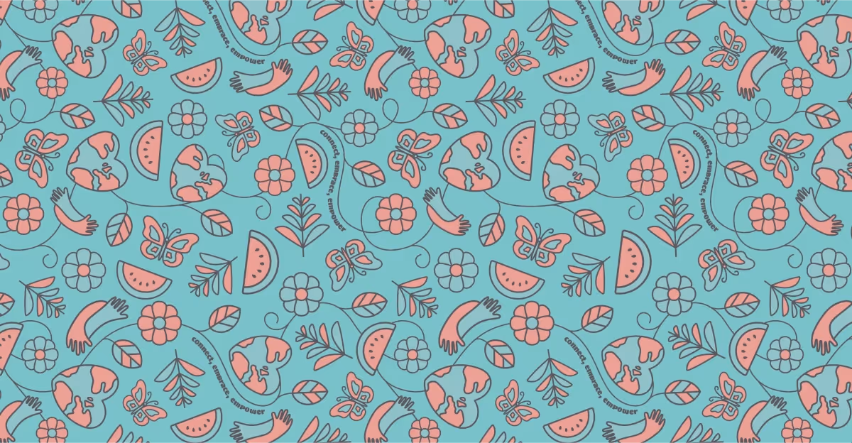 vegan womens club pattern design on blue background