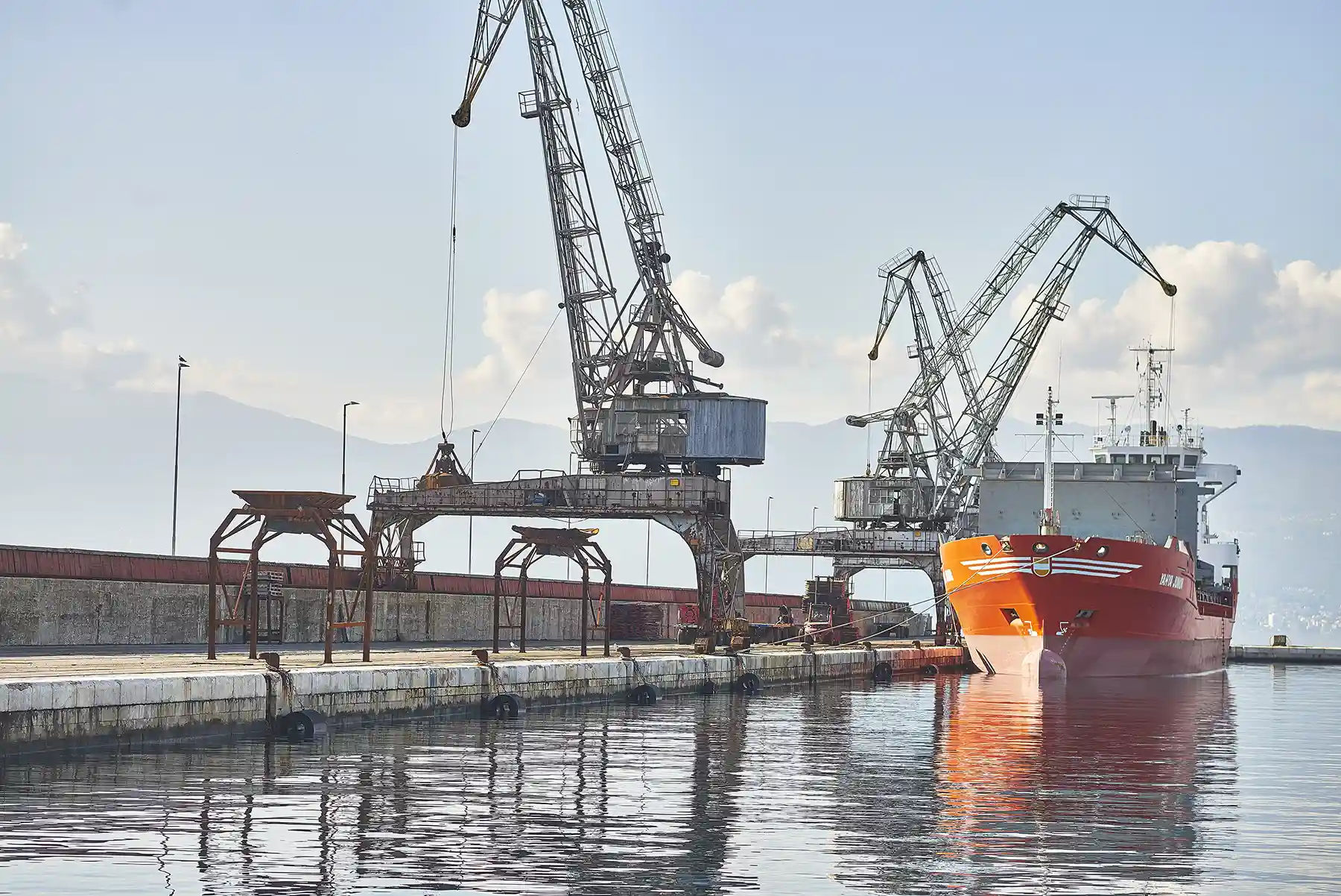 cranes and ship in the port of Rijeka