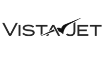 VIstaJet logo with stylized jet in black and white