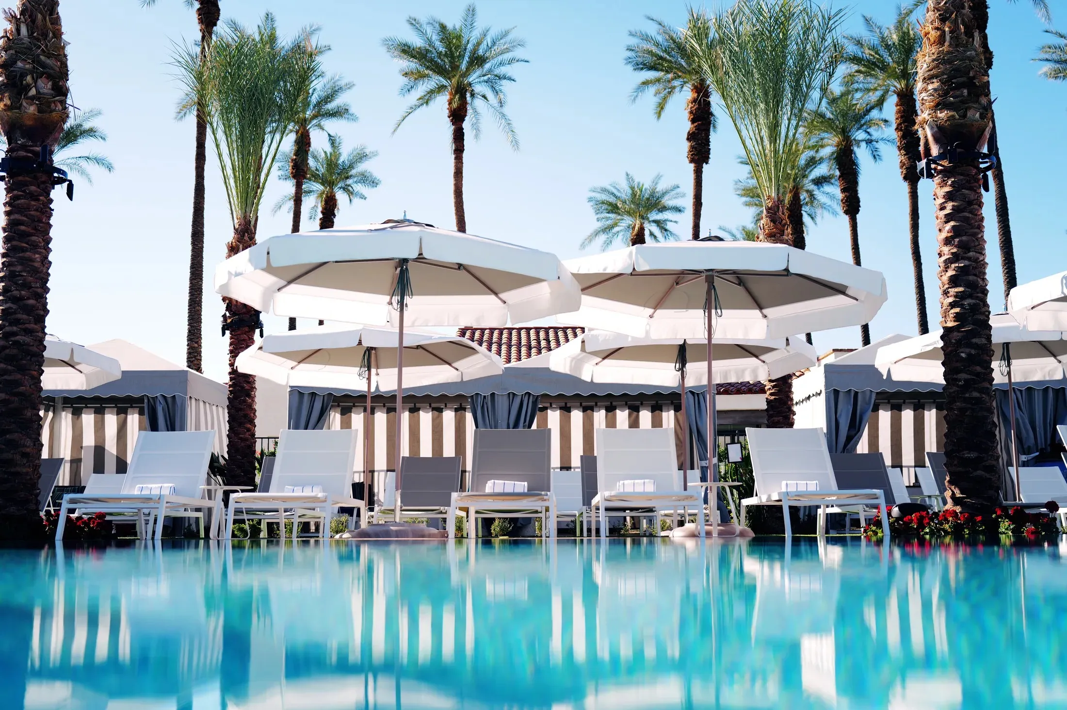 Poolside umbrellas and palms at La Quinta Resort