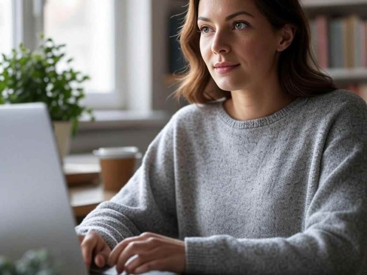 Casual Woman Working from Home Free Stock Photo