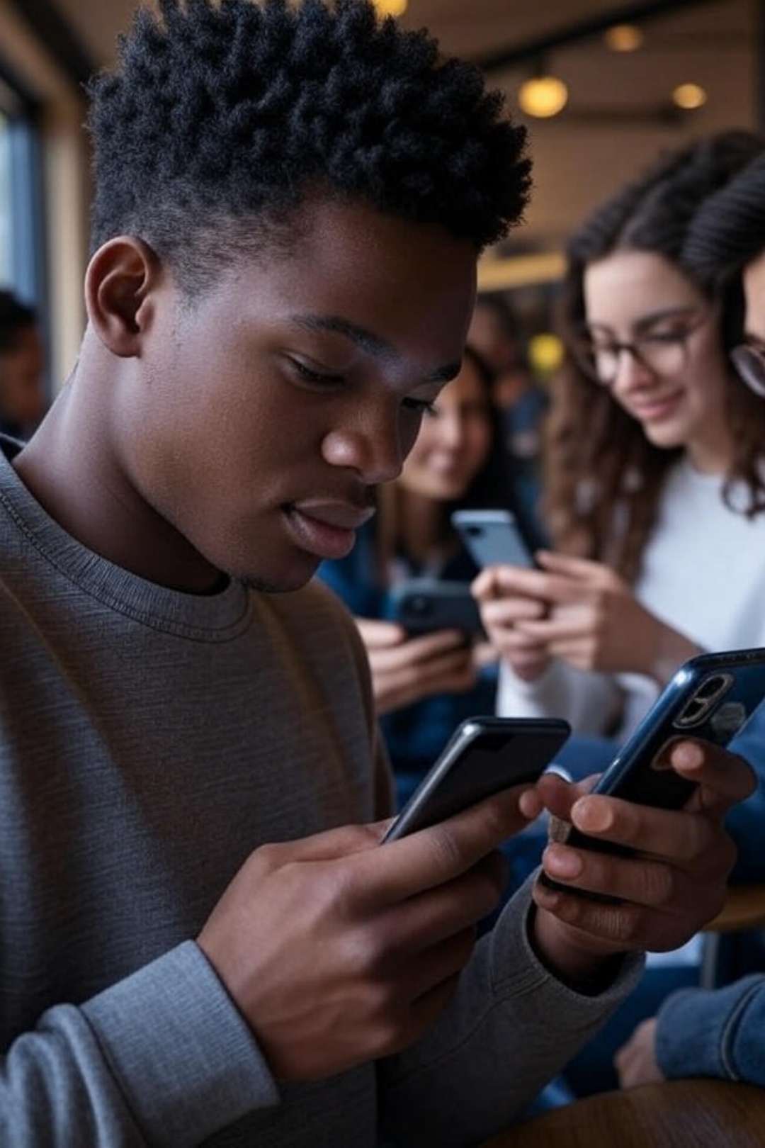 Free Stock Photo Of Friends Using Social Media in Café