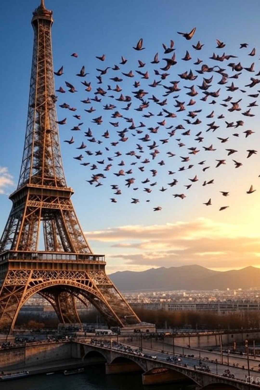 Majestic Eiffel Tower at Sunset Free Stock Photo