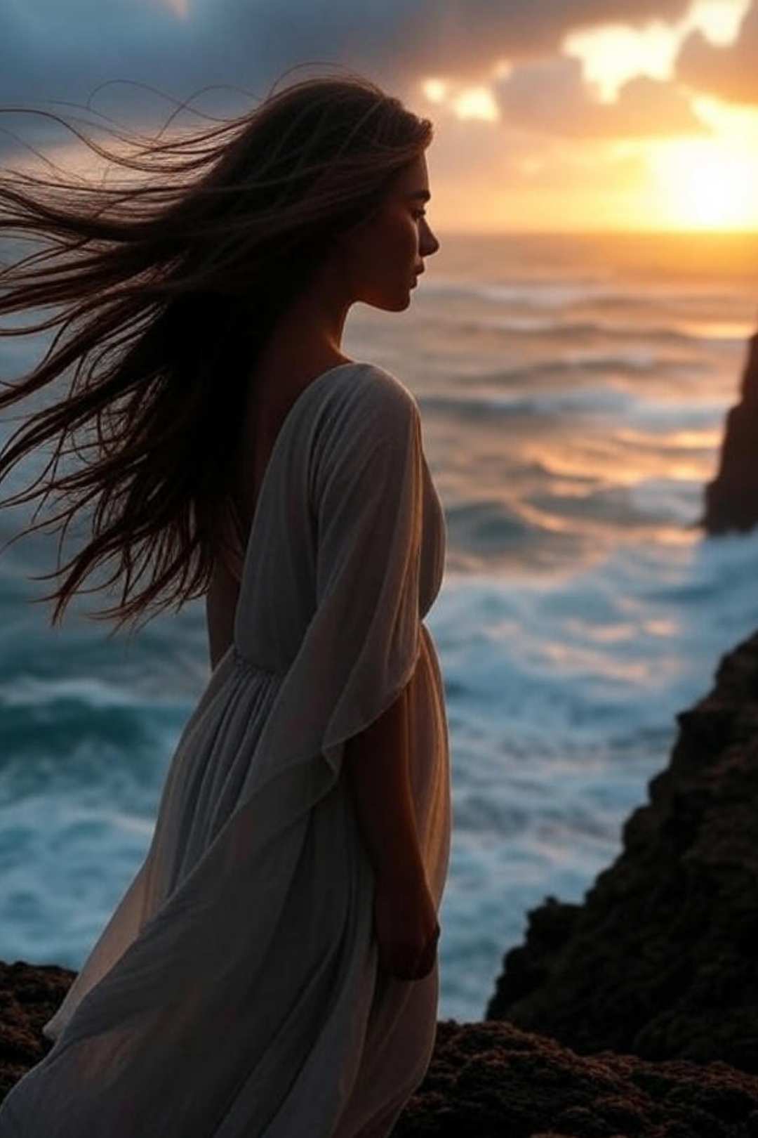 Woman Facing Stormy Seascape Free Stock Image
