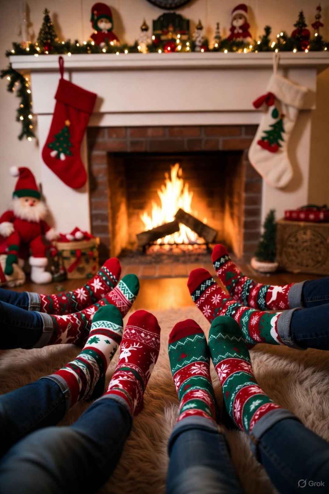 Friends Christmas Feet By Fireplace Free Stock Image