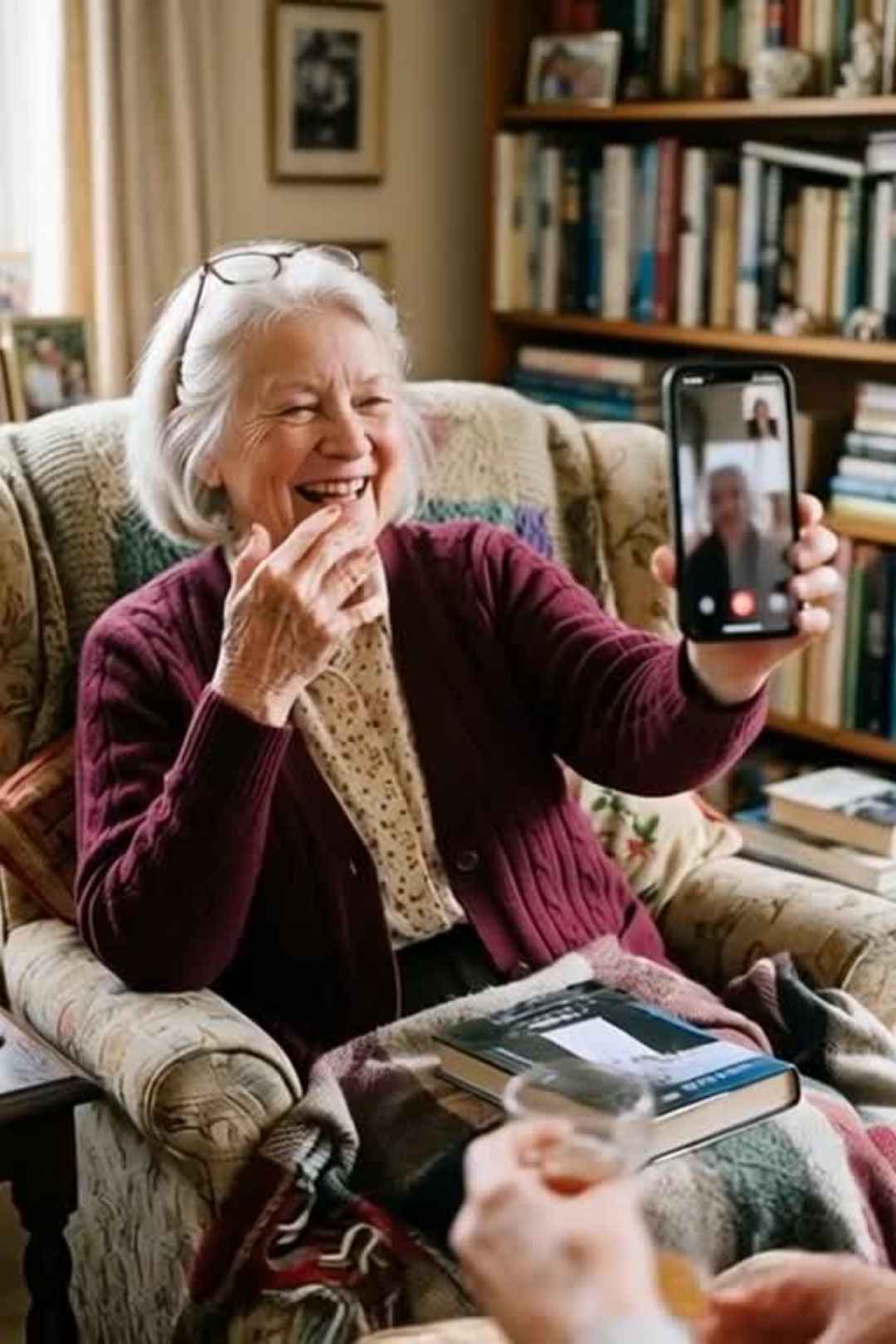 Elderly Woman Smartphone Video Call Family Warm Home Free Stock Video