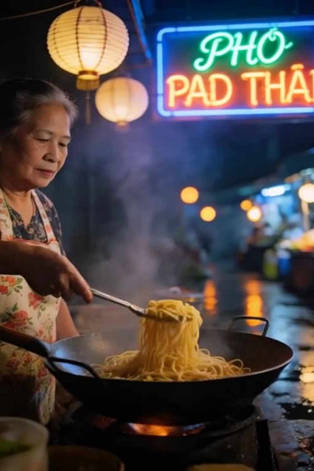 Asian Street Food Vendor Lady At Night Market Free Stock Video