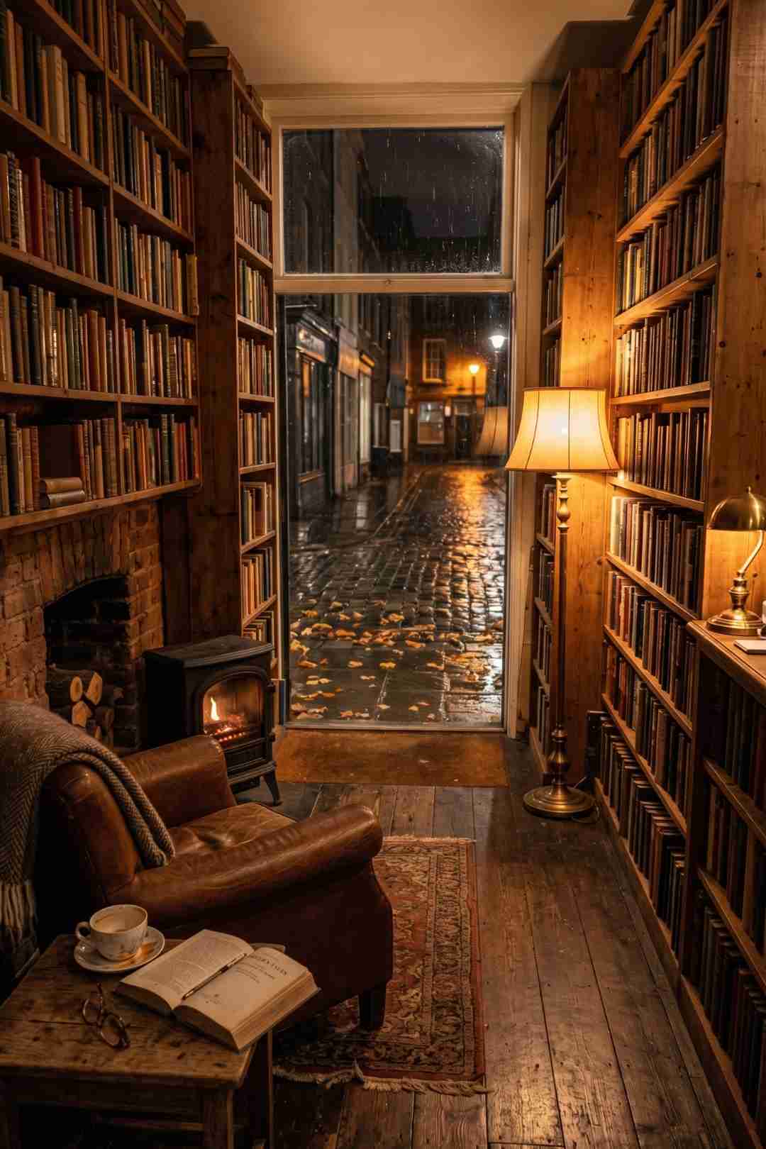 Cozy Bookshop Ambient Video Prompt