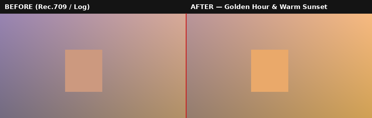 Before After for Golden Hour & Warm Sunset LUT