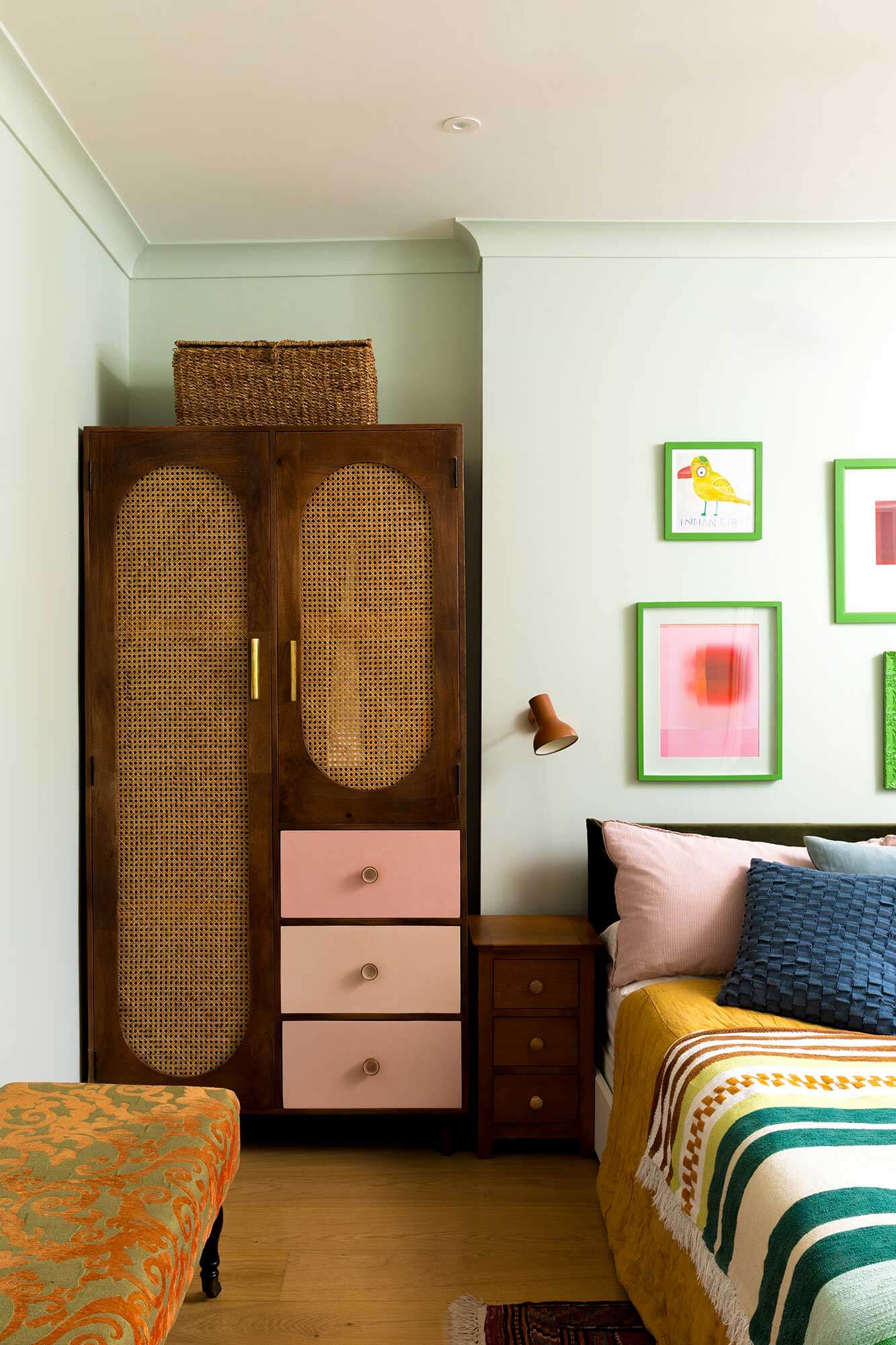 Eclectic, fun bedroom with laid back bedding