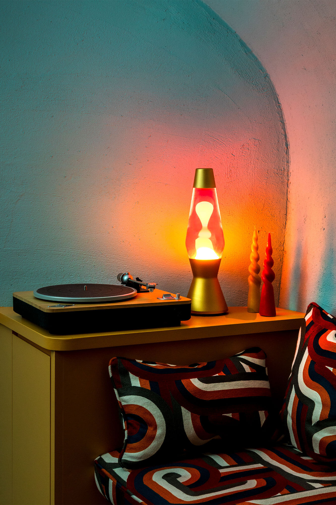 70s inspired wine bar in cellar