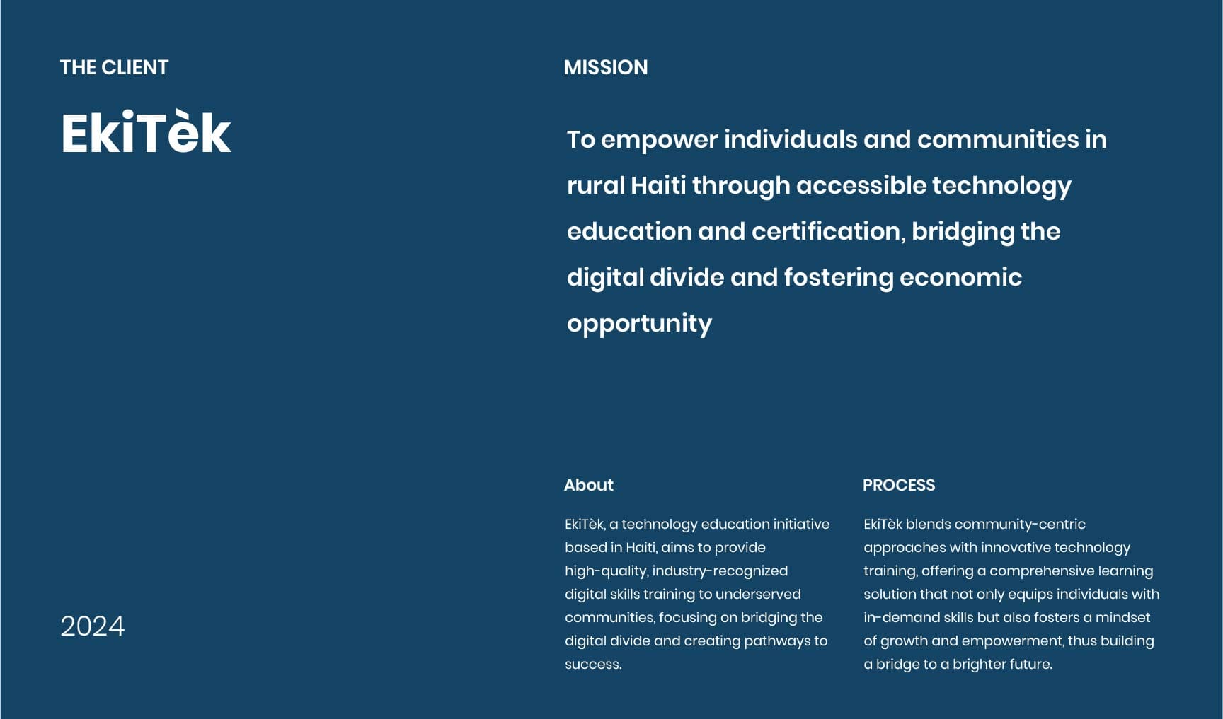 EkiTèk Academy client overview and mission to empower rural Haiti through technology education